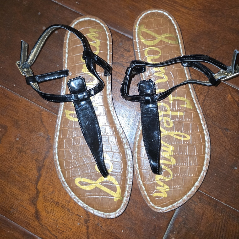 Sam Edelman Black and Tan T-Bar Sandals